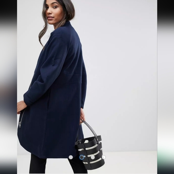 Y.A.S. , Zip Front Colarless Coat, Navy, Size Small - Picture 2 of 11